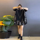 遮肚子简约打底衫 胖妹妹拼接假两件上衣加肥宽松休闲百搭大码 女装