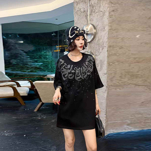 大码女装亮钻图案短袖上衣