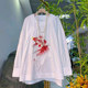 女装 刺绣图案长袖 衬衫 大码 宽松遮肚子胖妹妹减龄洋气时尚 百搭上衣