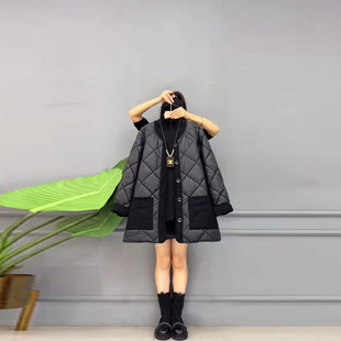 款 胖妹妹圆领长袖 冬季 女装 宽松遮肚子简约显瘦百搭棉服 棉外套大码