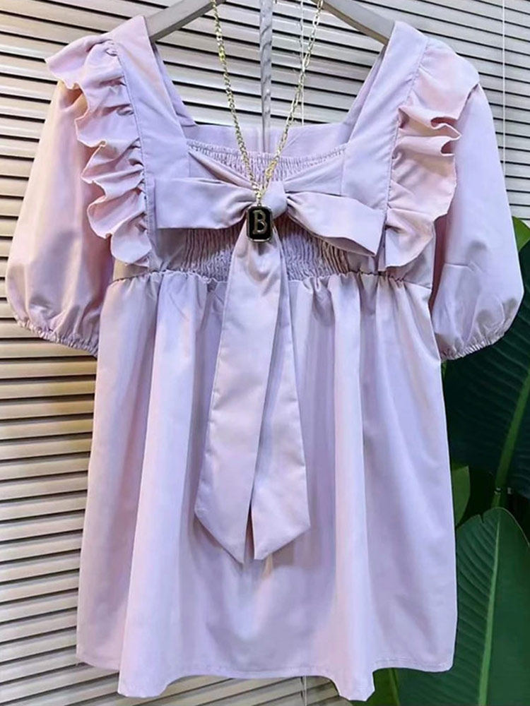 플러스 사이즈 여성용 스퀘어 넥 로터스 어깨 신축성있는 커프스 블라우스 뚱뚱한 소녀 용 한국 스타일 프레피 스타일 스위트 연령 감소 탑