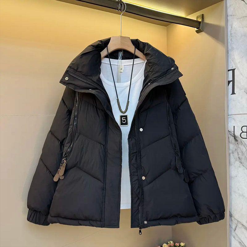 大码女装连帽立领拉链兜棉服