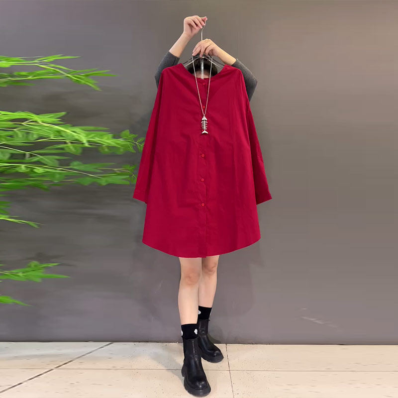 胖妹妹圆领长袖后背纽扣大衫大码女装宽松遮肚子百搭简约休闲上衣,女装/女士精品,大码内搭,淘宝优惠券,粉丝福利购,淘宝优惠卷