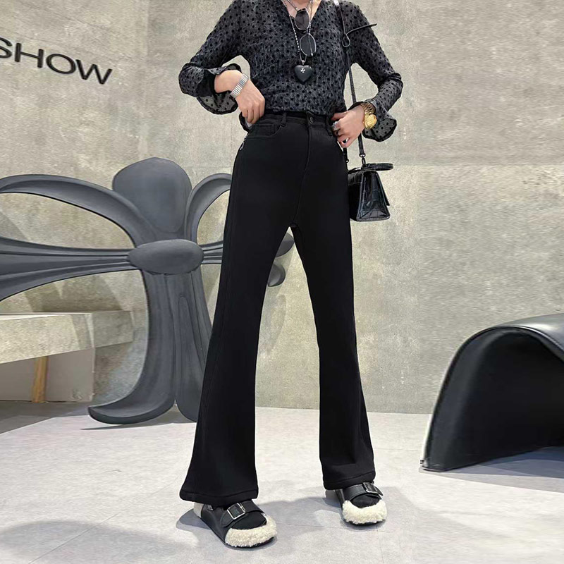 后腰松紧加绒微喇裤子