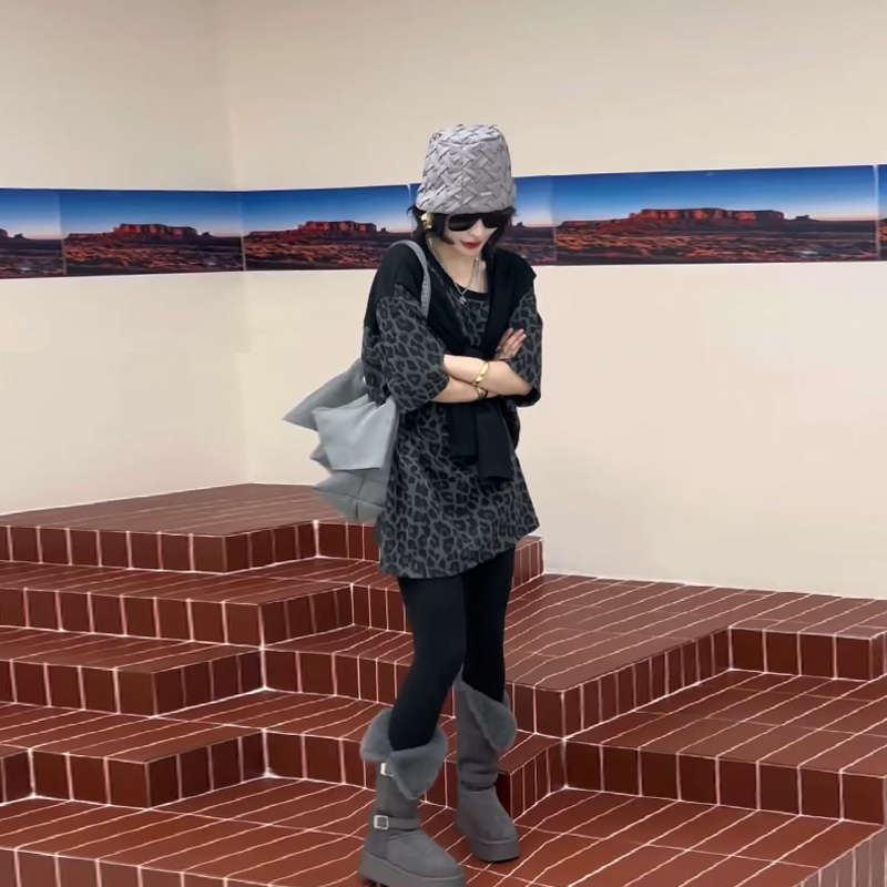 大码披肩短袖豹纹大衫