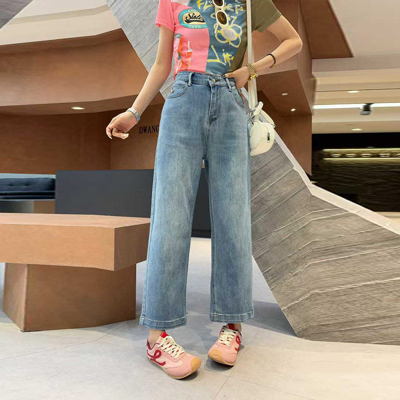大码女装后腰松紧腰直筒九分裤胖妹妹纯色简约宽松遮胯百搭牛仔裤,女装/女士精品,大码裤装,淘宝优惠券,粉丝福利购,淘宝优惠卷