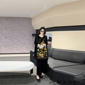 款 大码 女装 胖MM加肥拼色花朵国风马甲2025秋季 法式 复古风百搭上衣