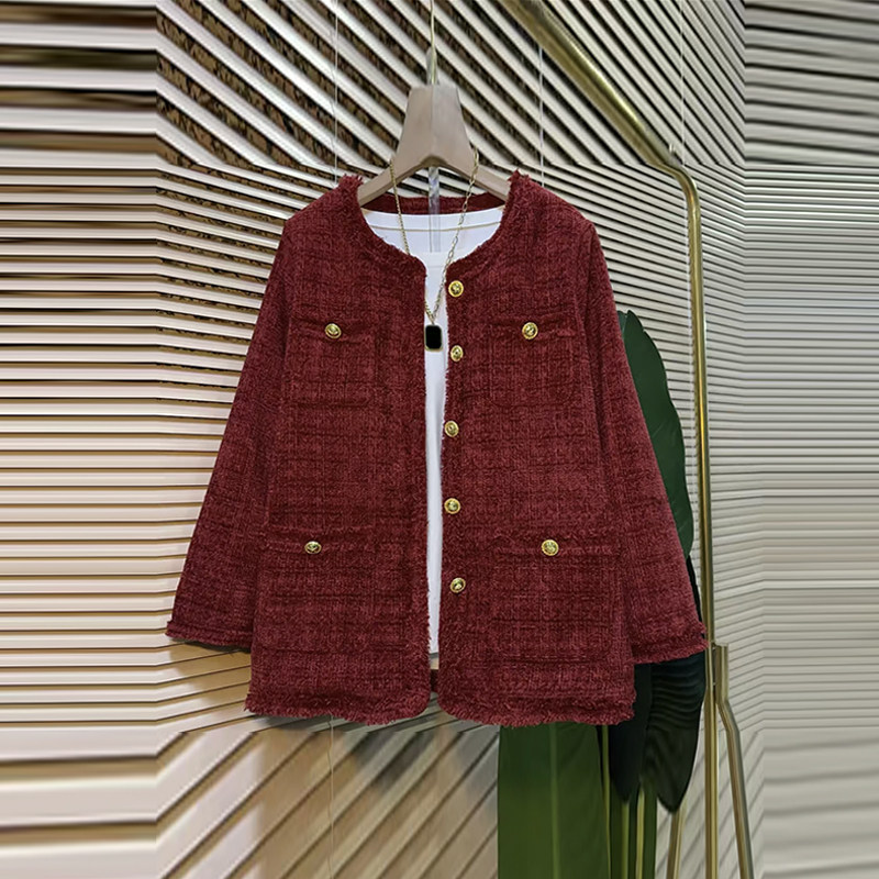 加大码女装圆领长袖毛边小香风外套胖妹妹秋冬款百搭韩版休闲上衣,女装/女士精品,常规大码外套,淘宝优惠券,粉丝福利购,淘宝优惠卷