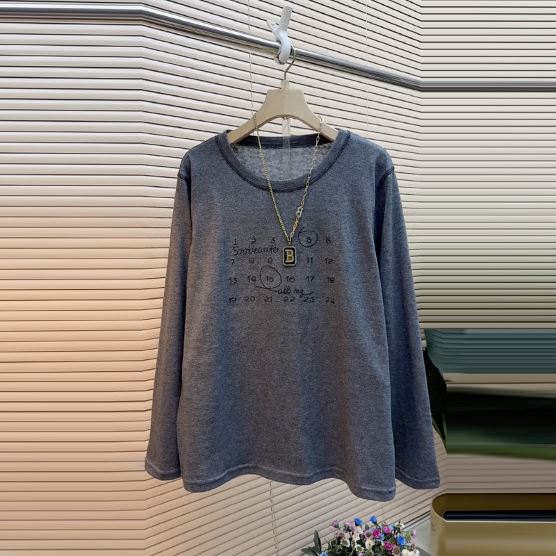 加肥女圆领长袖数字上衣胖妹妹韩版宽松遮肚子百搭减龄休闲T恤衫,女装/女士精品,大码内搭,淘宝优惠券,粉丝福利购,淘宝优惠卷