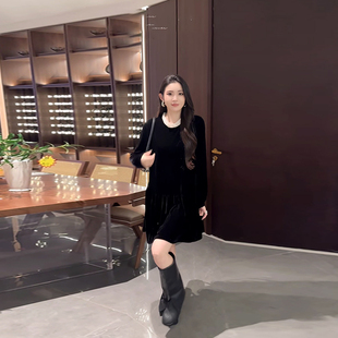 加肥胖妹妹时尚气质显瘦清新减龄学院风甜美拼色领长袖收腰连衣裙