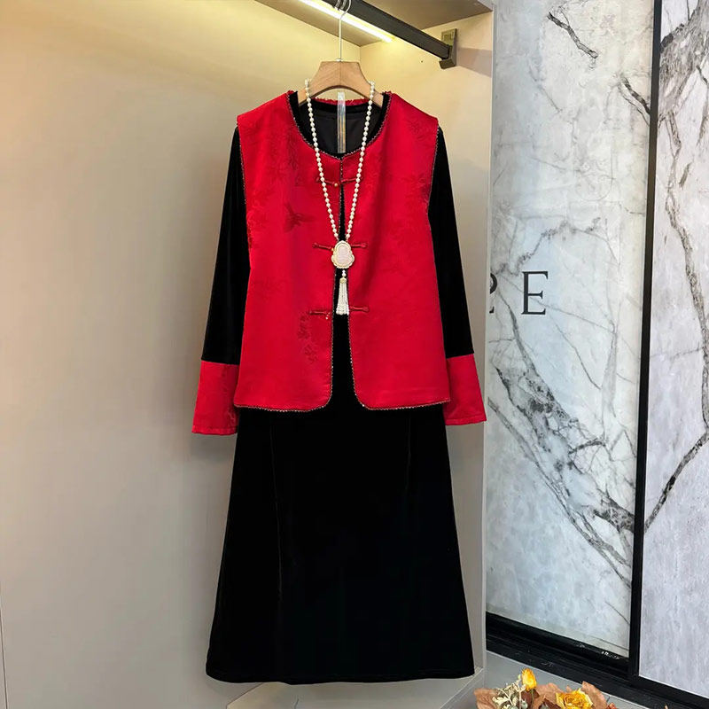 加肥大码女装盘扣暗花马甲胖妹妹复古风百搭简约拼色袖口连衣裙潮,女装/女士精品,大码内搭,淘宝优惠券,粉丝福利购,淘宝优惠卷