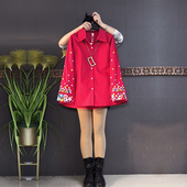 女装 彩色花朵袖 口翻领衬衫 大码 韩版 小众设计宽松遮肚子胖妹妹上衣