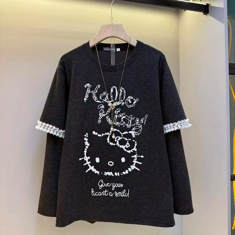 拼色长袖卡通图案上衣