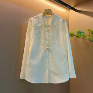 衬衫 翻领亮钻花长袖 宽松遮肚子胖妹妹欧货洋气百搭上衣 女装 加大码
