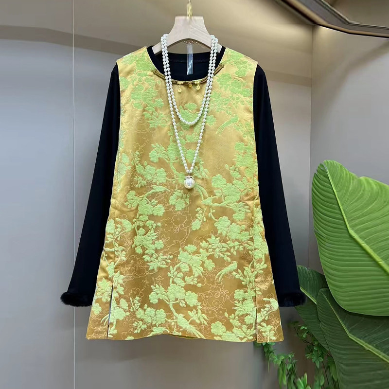 大码女装侧开叉盘扣圆领暗花马甲胖MM秋冬款百搭毛边袖口打底小衫,女装/女士精品,大码内搭,淘宝优惠券,粉丝福利购,淘宝优惠卷