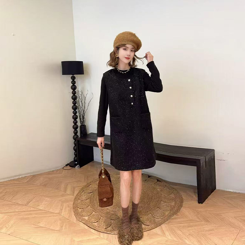 立领长袖打底衫（两件套）马甲裙