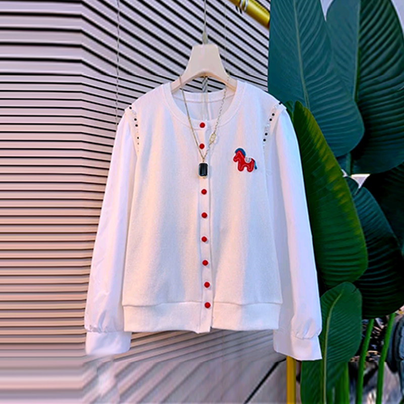 大码女装钉珠肩拼色长袖假两件上衣学院风胖妹妹2026新款百搭外套,女装/女士精品,大码内搭,淘宝优惠券,粉丝福利购,淘宝优惠卷