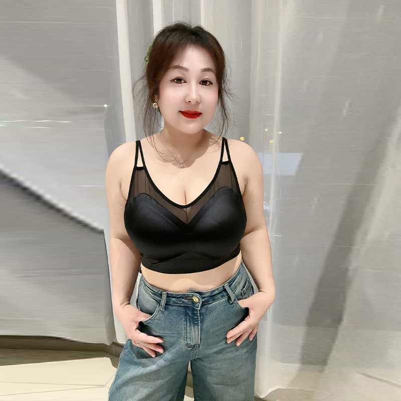 大码女装吊带拼蕾丝边文胸