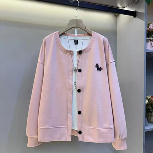 胖MM加肥圆领长袖开衫外套2026早春新款大码女装百搭韩版休闲上衣