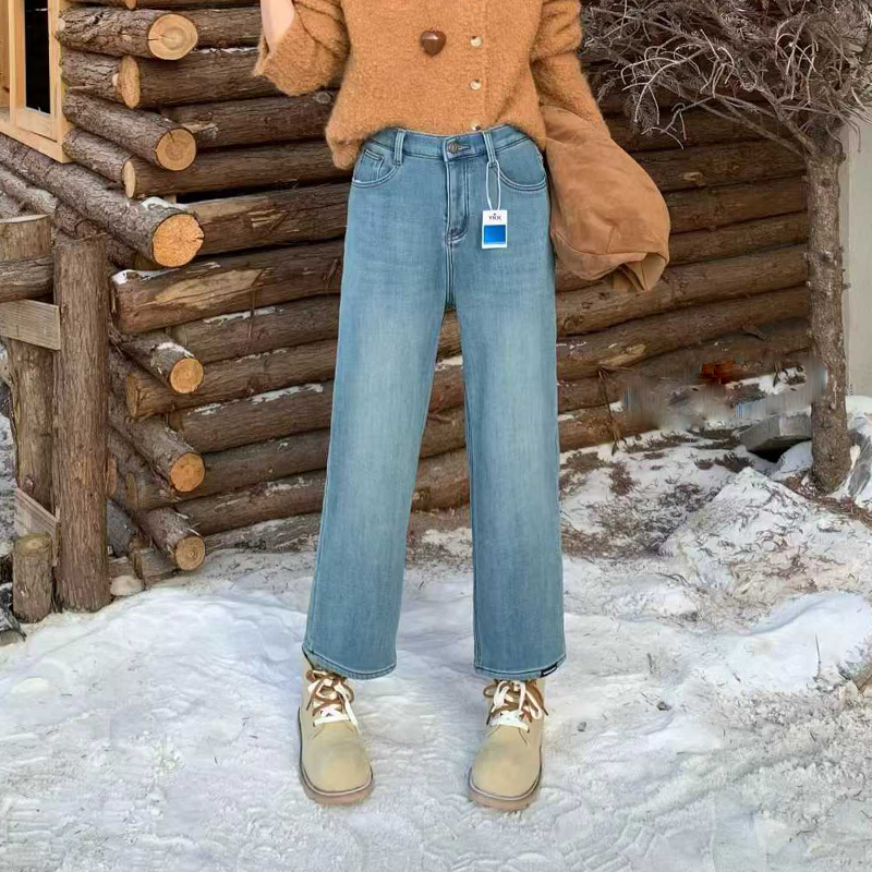 加肥净版加绒直筒九分裤子