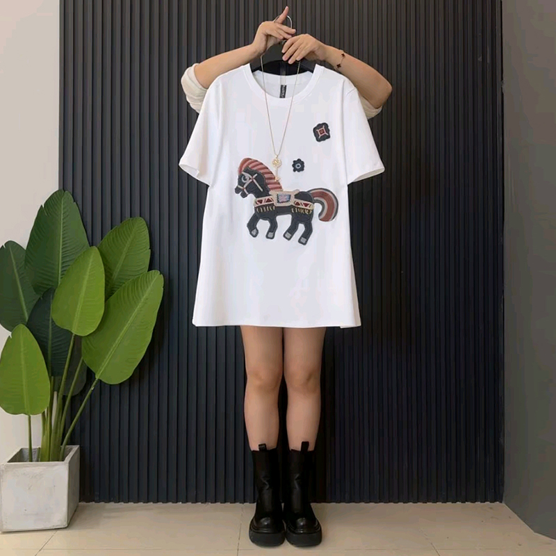 大码女装卡通图案短袖T恤衫