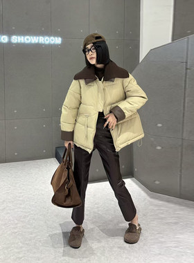 针织披肩领长袖皮棉服外套