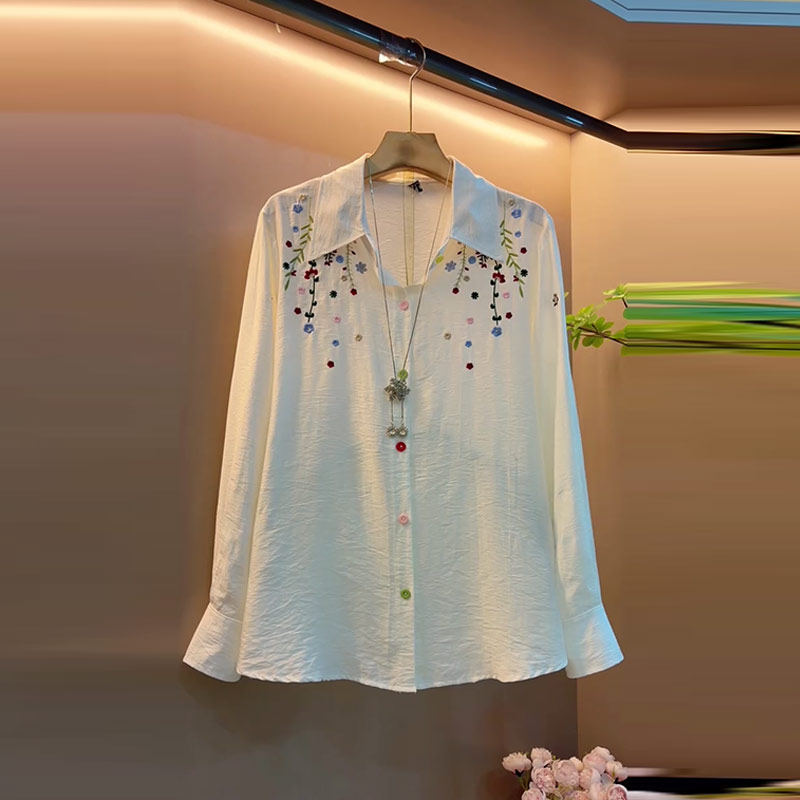 加大码女装翻领彩色花朵肩长袖衬衫胖妹妹气质通勤风显瘦宽松上衣,女装/女士精品,大码内搭,淘宝优惠券,粉丝福利购,淘宝优惠卷