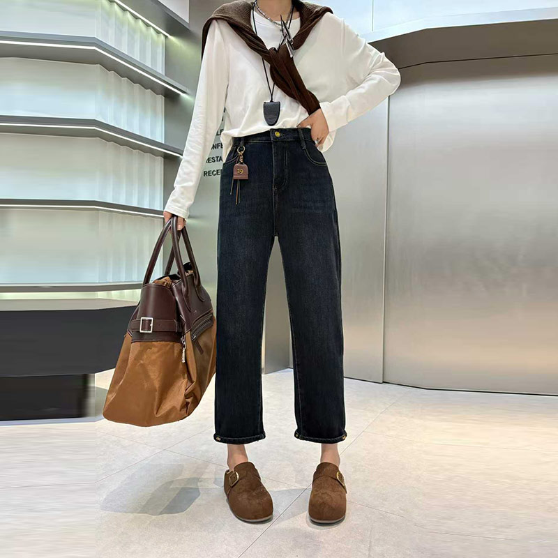 大码女装松紧腰加绒九分裤子