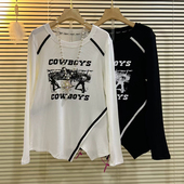 休闲百搭简约T恤衫 加肥大码 女装 胖妹妹2025初秋新款 字母长袖 上衣