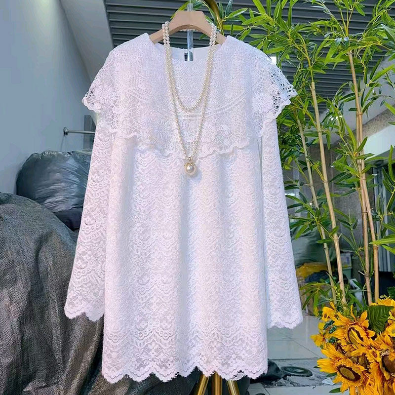 大码女装蕾丝披肩领长袖上衣
