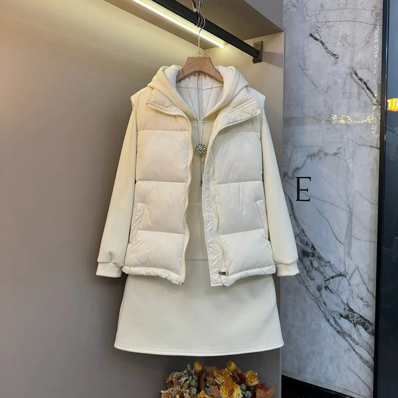 立领棉服马甲（两件套连帽卫衣裙