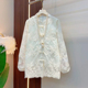 盘扣蕾丝花朵小衫 法式 小众设计大码 胖MM加肥立领长袖 女装 百搭上衣