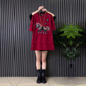 胖妹妹本命年小衫 胖妹妹卡通图案短袖 女装 新年款 亮钻上衣韩版 大码