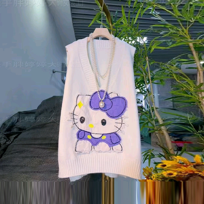 大码女装V领卡通图案针织马甲韩版减龄胖妹妹蕾丝娃娃领长袖衬衫,女装/女士精品,大码内搭,淘宝优惠券,粉丝福利购,淘宝优惠卷