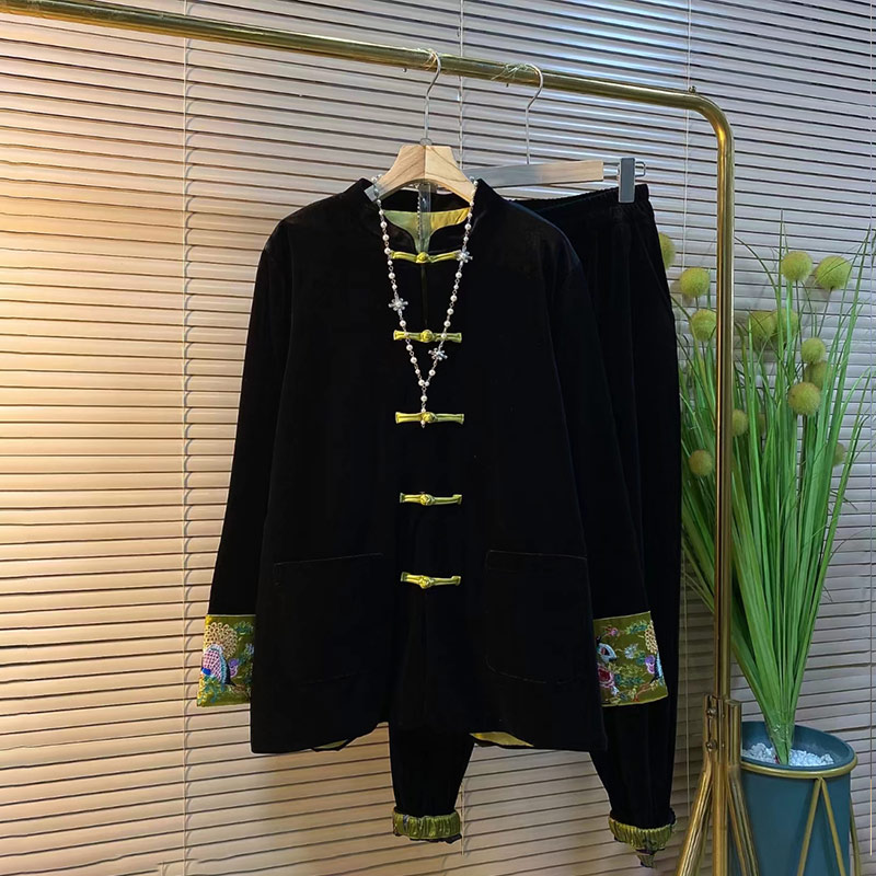 加大码女装圆领盘扣加棉复古风外套胖妹妹松紧腰拼接裤脚时尚长裤,女装/女士精品,常规大码外套,淘宝优惠券,粉丝福利购,淘宝优惠卷