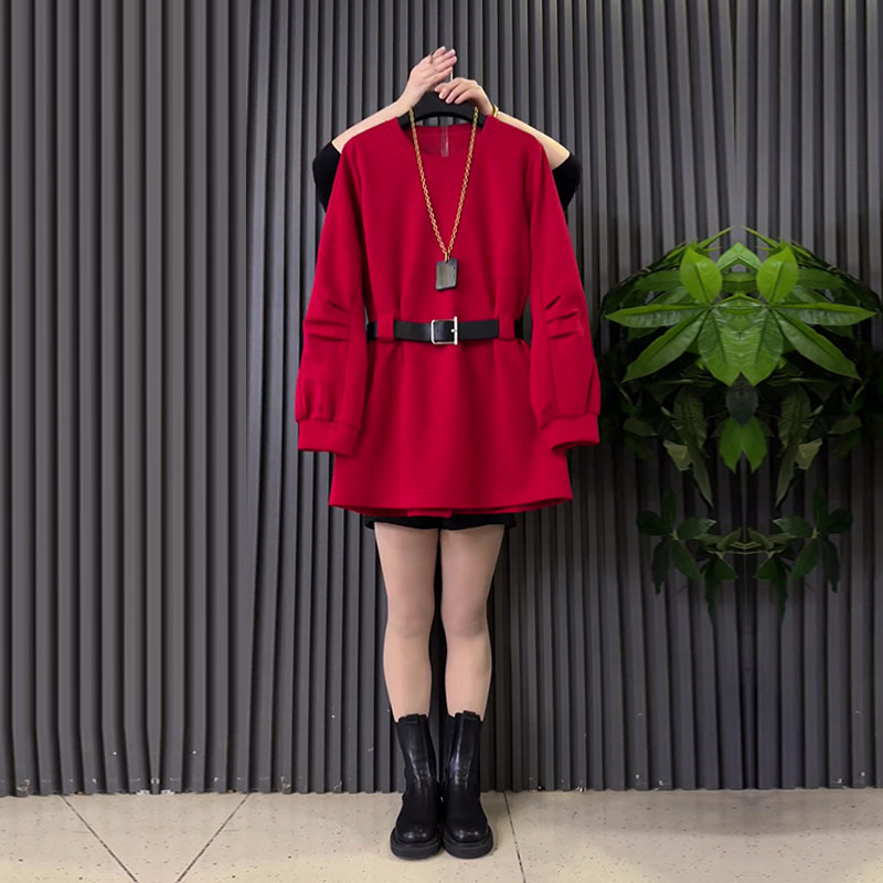 大码女装圆领腰带长袖上衣胖妹妹宽松遮肚子韩版减龄百搭通勤小衫,女装/女士精品,大码内搭,淘宝优惠券,粉丝福利购,淘宝优惠卷