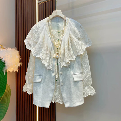 蕾丝披肩肩长袖小衫牛仔马甲