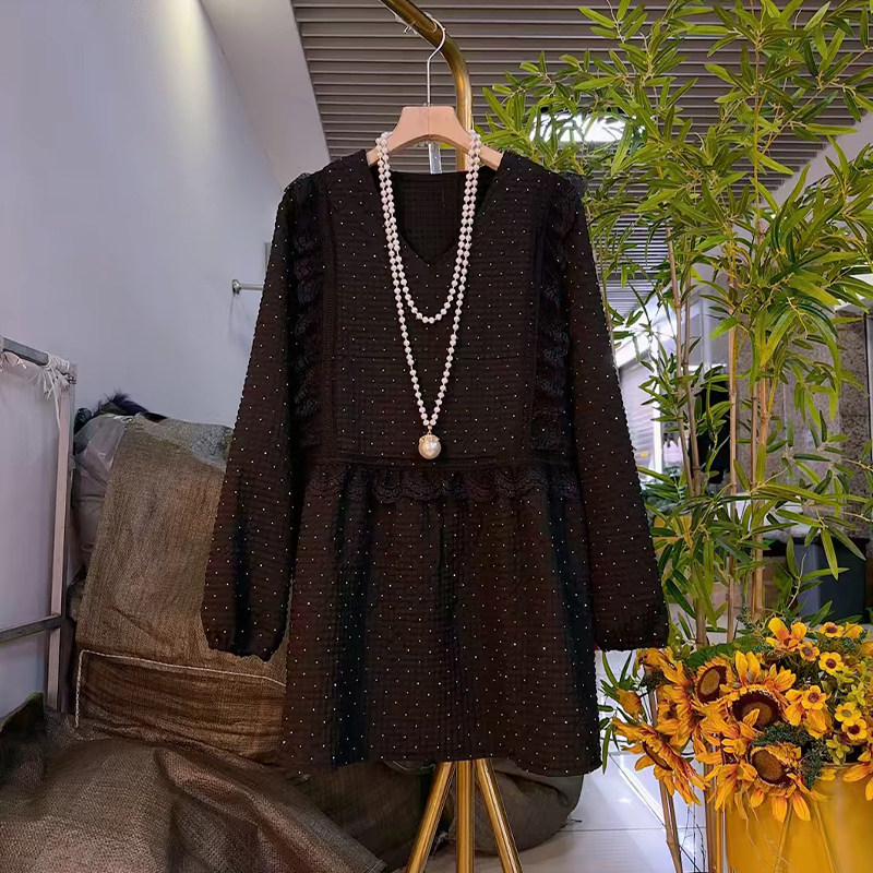 大码女装圆领拼接蕾丝肩收腰满天星连衣裙胖妹妹韩版中长款淑女裙,女装/女士精品,大码内搭,淘宝优惠券,粉丝福利购,淘宝优惠卷