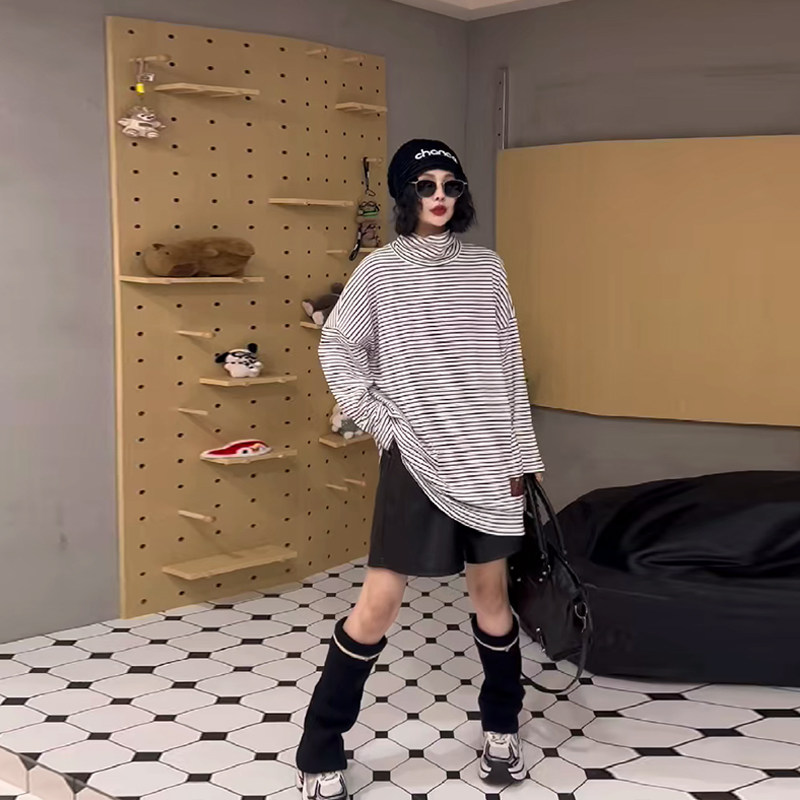 胖MM加肥高领长袖条纹大衫大码女装宽松遮肚子秋季款百搭休闲上衣,女装/女士精品,大码内搭,淘宝优惠券,粉丝福利购,淘宝优惠卷