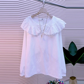 女装 娃娃领荷叶边长袖 衬衫 加肥大码 胖妹妹韩版 减龄学院风休闲上衣