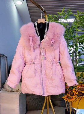 大码毛里收腰抽绳棉服外套
