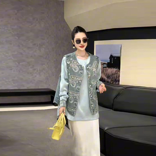 大码女装腰果花马甲拼色袖口小衫胖妹妹2026早春新款新中式两件套