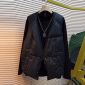 加肥大码 宽松保暖休闲潮 简约时尚 女装 V领双排扣棉马甲胖妹妹韩版