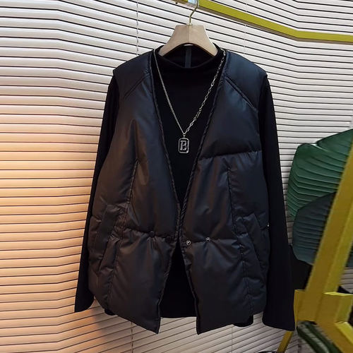 加肥大码女装V领双排扣棉马甲胖妹妹韩版简约时尚宽松保暖休闲潮