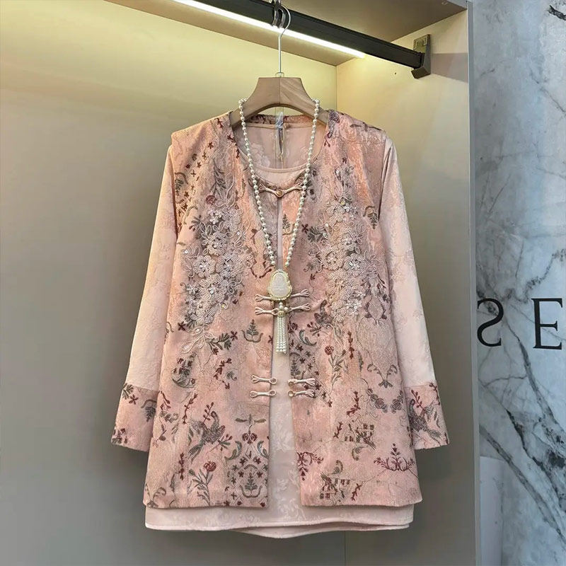 胖妹妹盘扣花纹国风马甲七分袖小衫大码女装气质新中式时尚两件套,女装/女士精品,大码套装,淘宝优惠券,粉丝福利购,淘宝优惠卷