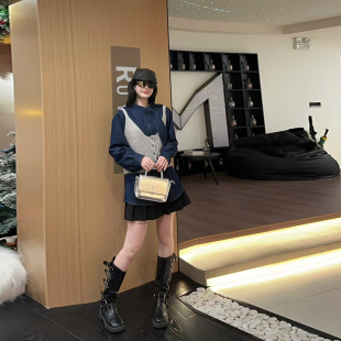 胖MM加肥针织吊带马甲长袖牛仔衬衫大码女装气质秋冬款休闲两件套