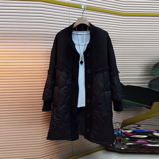 外套 立领拼接麻花纹棉服胖MM简约通勤休闲宽松中长款 加肥大码 女装