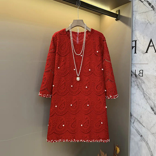 胖MM加肥钉珠边圆领蕾丝花上衣大码女装法式气质小众设计百搭大衫