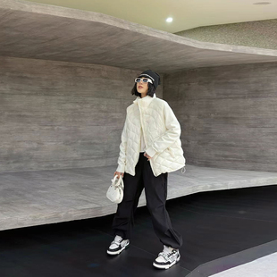 2025秋冬款 女装 简约上衣 口轻薄棉服加肥大码 胖妹妹显瘦立领针织袖