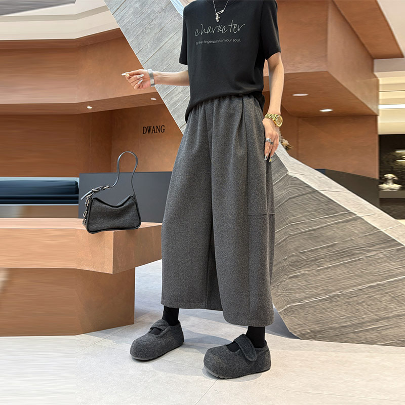 胖妹妹松紧腰阔腿九分裤